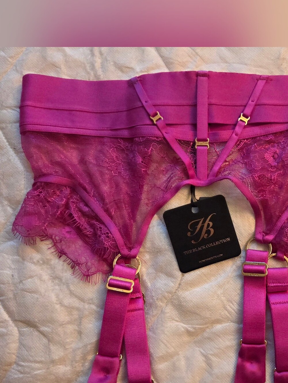NWT Honey Birdette Belinda Hot Pink Garter Belt - Sz Medium (Discontinued Rare)
